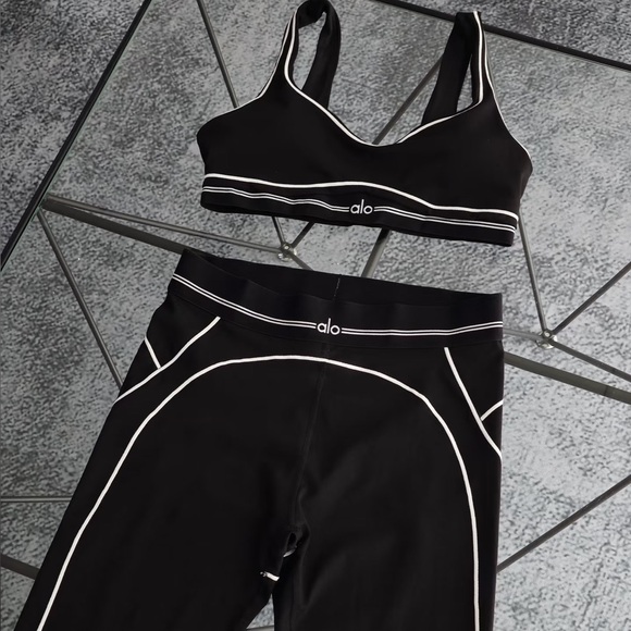 Alo Black Activewear Set with White Trim